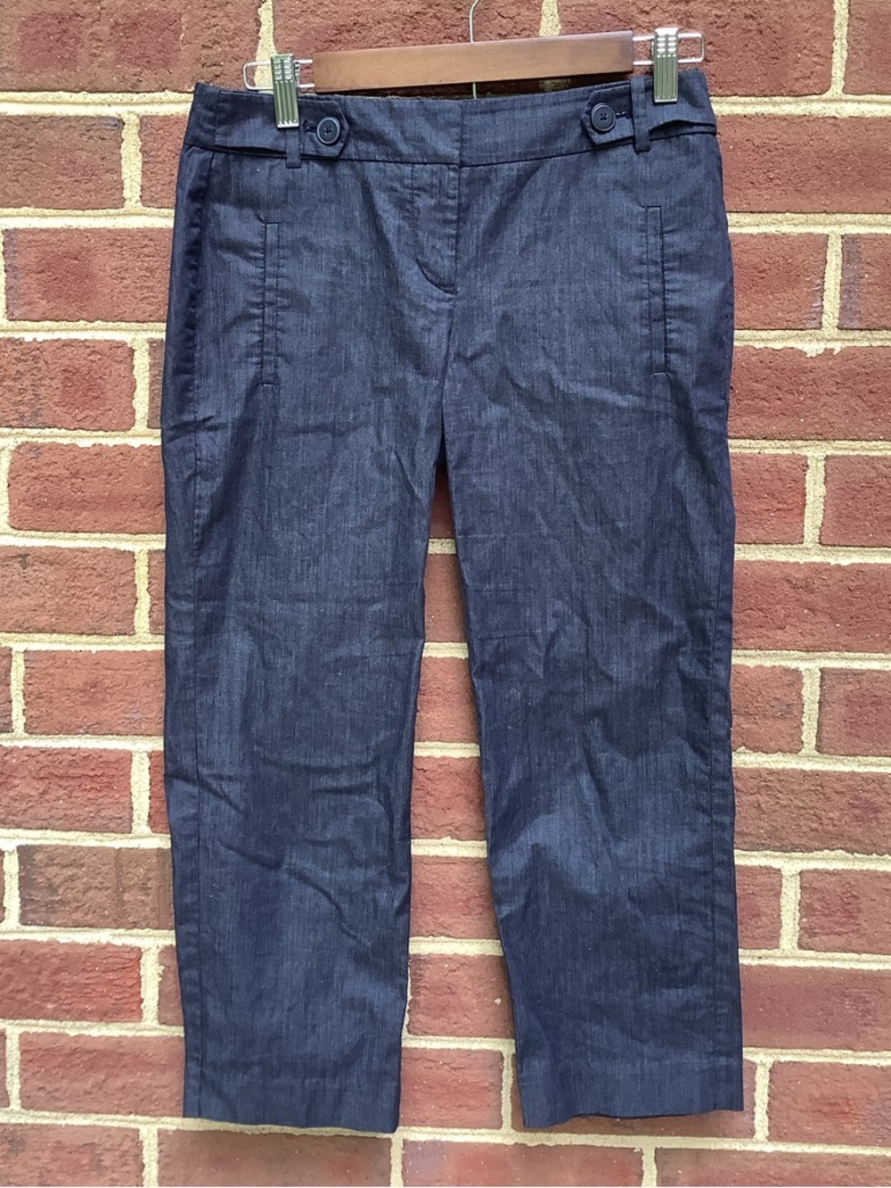 EUC Loft Brushed Denim Like Navy Polished Slacks Cropped Pants 0